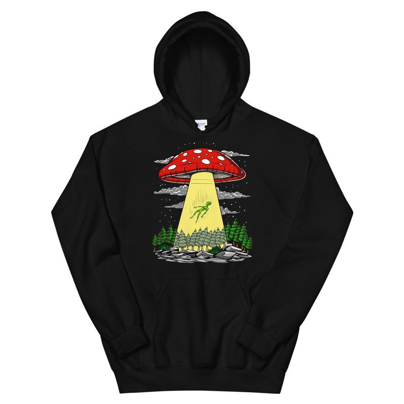 Mushrooms Alien Abduction Hoodie, Hippie Psychedelic Hoodie, Alien UFO Hoodie, Hippie Fungi Clothes, Mushrooms Clothing, Mushroom Apparel image 2
