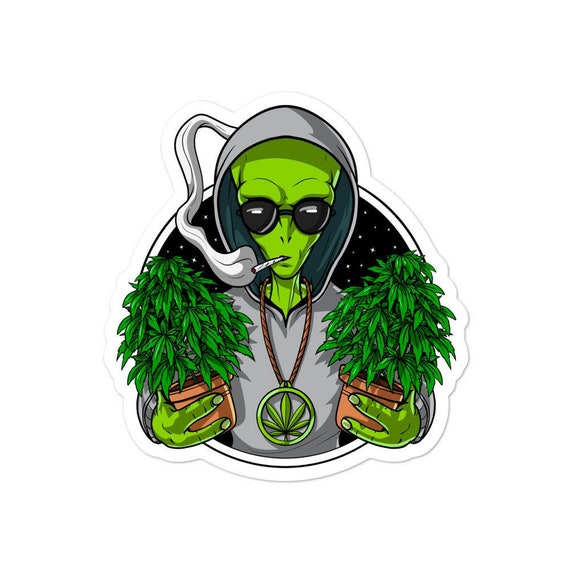 Alien Weed Sticker Stoner Hippie Vinyl Sticker Psychedelic Marijuana  Sticker Ganja Cannabis Decal Stoner Gifts Pot Smoker Gifts 