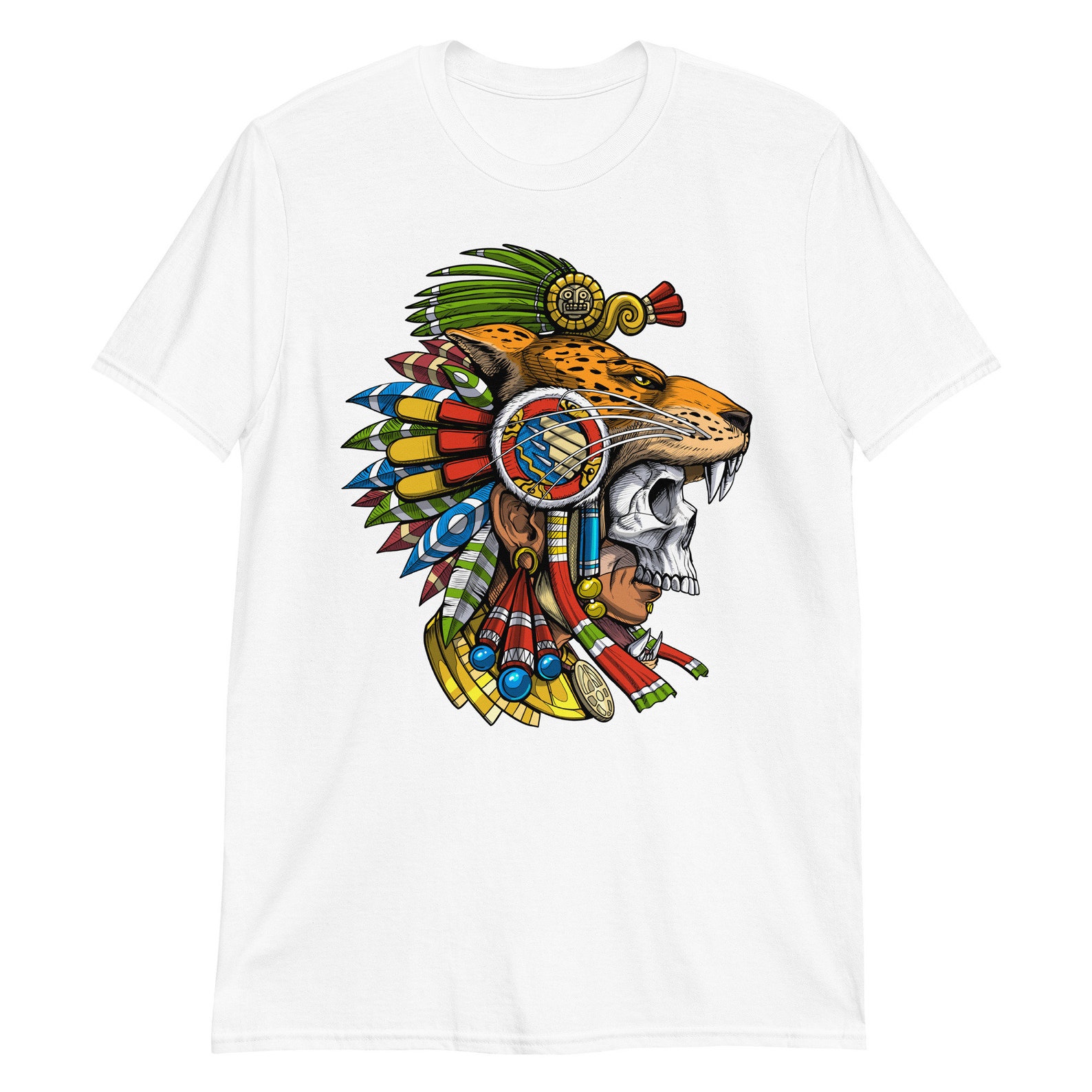 Aztec Jaguar Warrior Mask T-shirt, Aztec Skull Clothing, Aztec Unisex ...