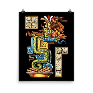 Mayan God Quetzalcoatl Poster, Ancient Maya Civilization Art Print, Aztec Gods Poster, Aztec Wall Decor, Mayan Room Decor, Mayan Gifts