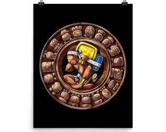 Poster del calendario Maya - Stampa artistica della mitologia azteca - Poster degli dei Maya - Poster Maya antico - Decorazione della stanza nativa messicana - Decorazione murale azteca