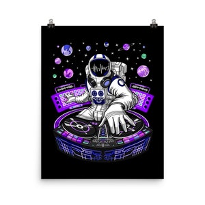 Space Astronaut DJ Poster - Psytrance Dubstep Wall Decor - Psychedelic Art Print - Techno Music Room Decor - Trippy DJ Art Print