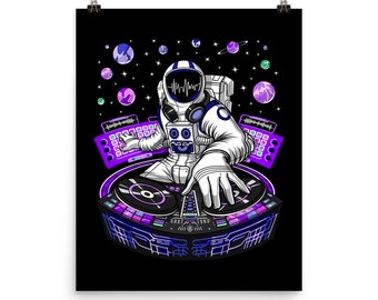 Space Astronaut DJ Poster - Psytrance Dubstep Wall Decor - Psychedelic Art Print - Techno Music Room Decor - Trippy DJ Art Print