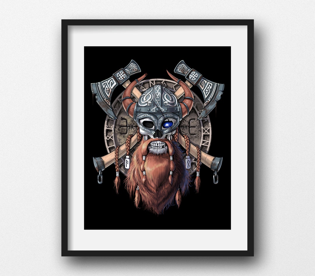 Viking Warrior Skull Canvas Poster Norse Mythology Wall - Etsy