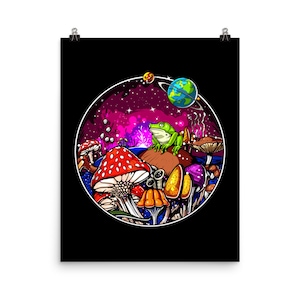 Mushrooms Poster, Psychedelic Forest Art Print, Mushroom Wall Decor, Trippy Fungi Poster, Botany Room Decor, Botanical Poster, Nature Poster