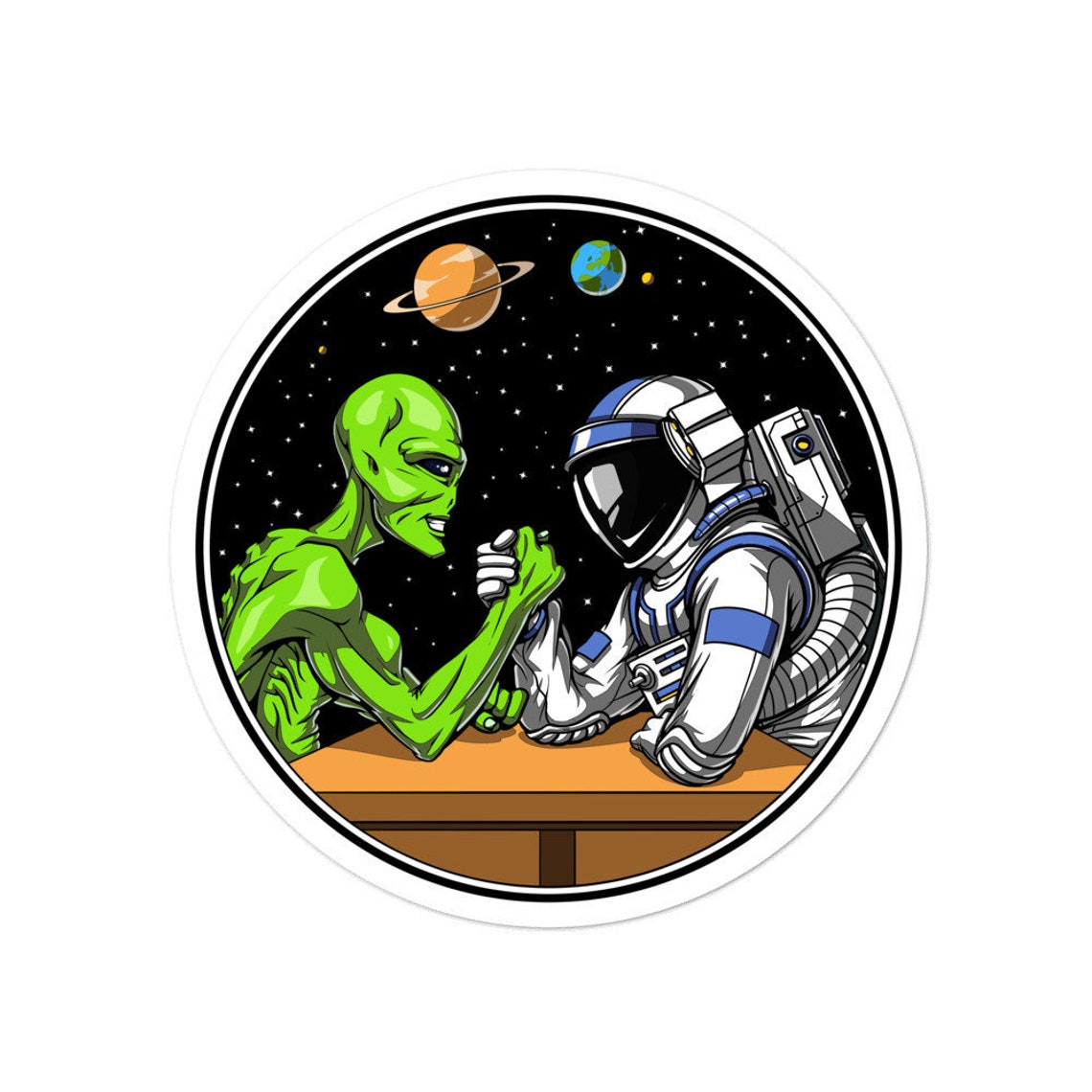 Space Alien Arm Wrestling Sticker Astronaut Sticker Funny - Etsy