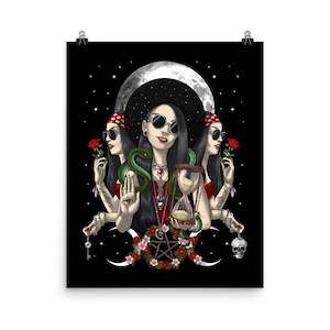 Hecate Poster, Moon Goddess Poster, Gothic Pagan Wall Decor, Greek Goddess Art, Witch Room Decor, Wicca Witchcraft Poster, Hecate Gift