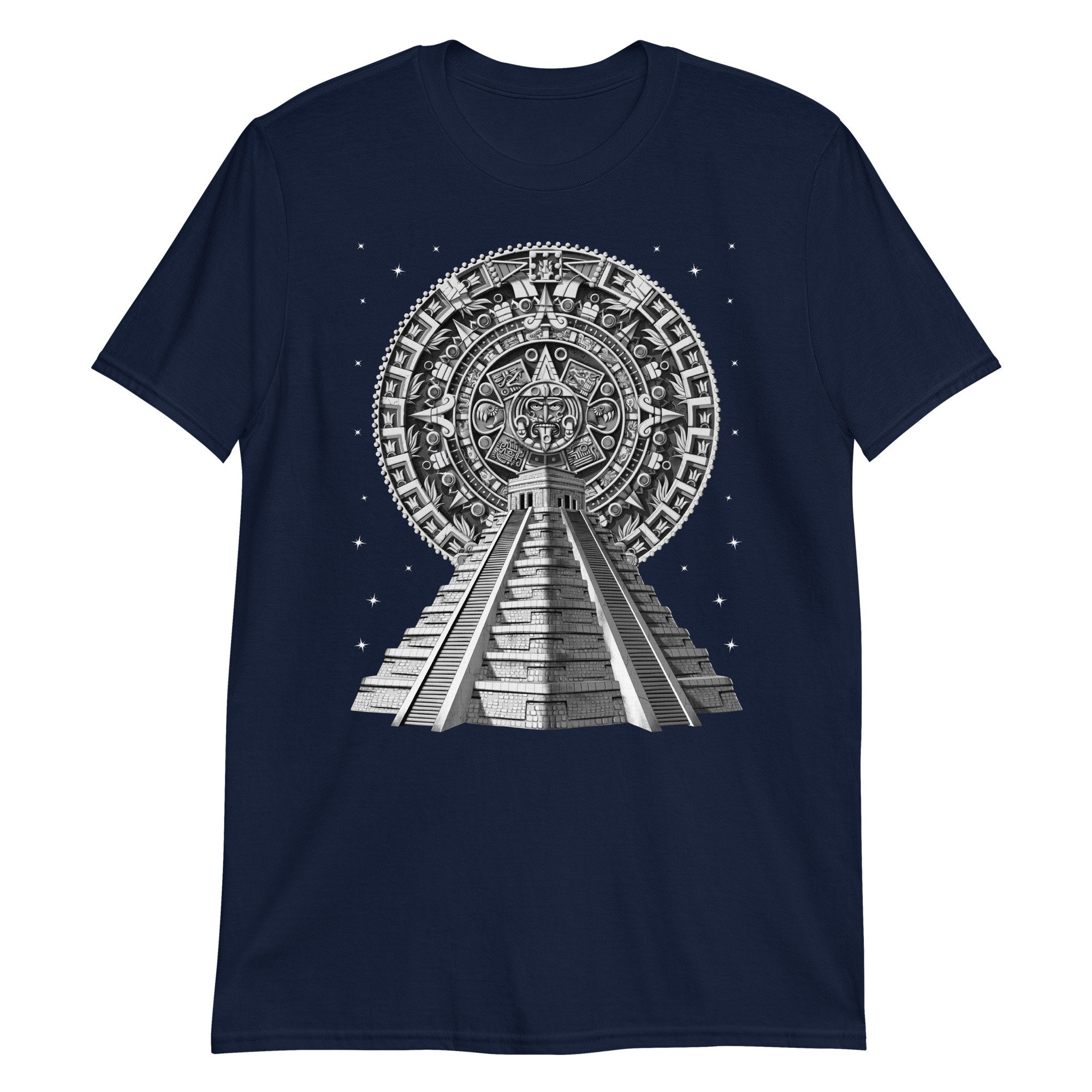 アステカピラミッドTシャツ、アステカカレンダーシャツ、アステカ神話 