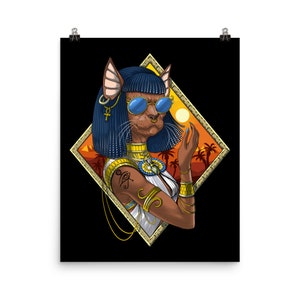 Bastet Egyptian Goddess Poster - Egyptian Cat Deity Wall Decor - Sekhmet Art Print - Ancient Egypt Mythology Gods Room Decor