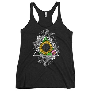 Sonnenblumen Damen Tank Top, Hippie Floral Racerback Tank, Blumen Tank, Botanischer Tank, Blumenkleidung, Blumenkleidung, Botanik Tank Top