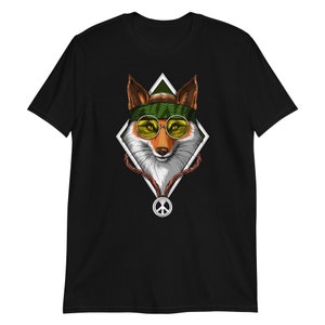 Hippie Fox T-shirt, T-shirt met vredesteken Zwart