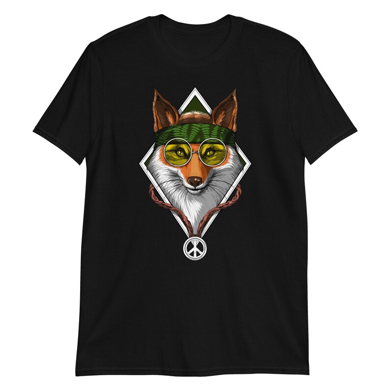 Hippie Fox T-shirt, T-shirt met vredesteken Zwart