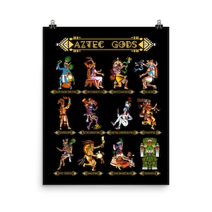 Aztec Mythology Gods Poster - Ancient Mayan Civilization Wall Decor - Aztec Deity Art Print - Aztec History Room Decor - Aztec Gifts