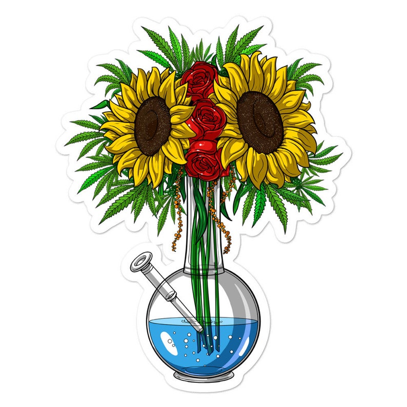 Weed Bong Sunflowers Sticker Stoner Vinyl Sticker Floral Etsy