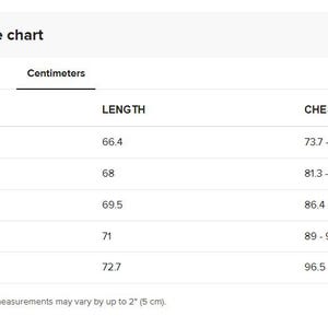 the size chart for the men's shorts