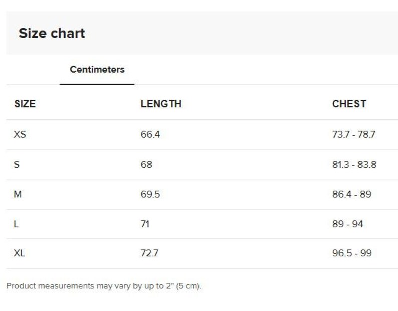 the size chart for the men's shorts