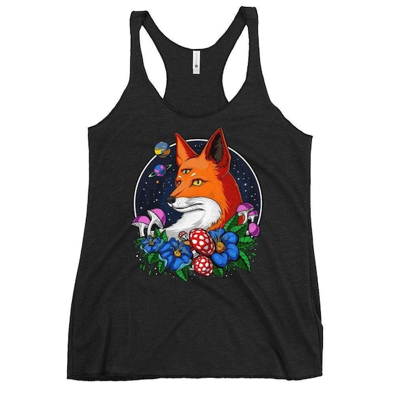 Psychedelic Fox Womens Tank Top, Fox Racerback Tank, Fox Clothing, Forest Floral Clothes, Fox Apparel, Fox Outfit, Womens Fox Tank