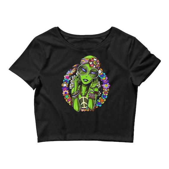 Hippie Alien Crop Top, Floral Womens Shirt, Hippie Clothing, Hippie Clothes, Flowers Shirt, Short Sleeve Tee, Hippie Apparel, Hippie Outfit