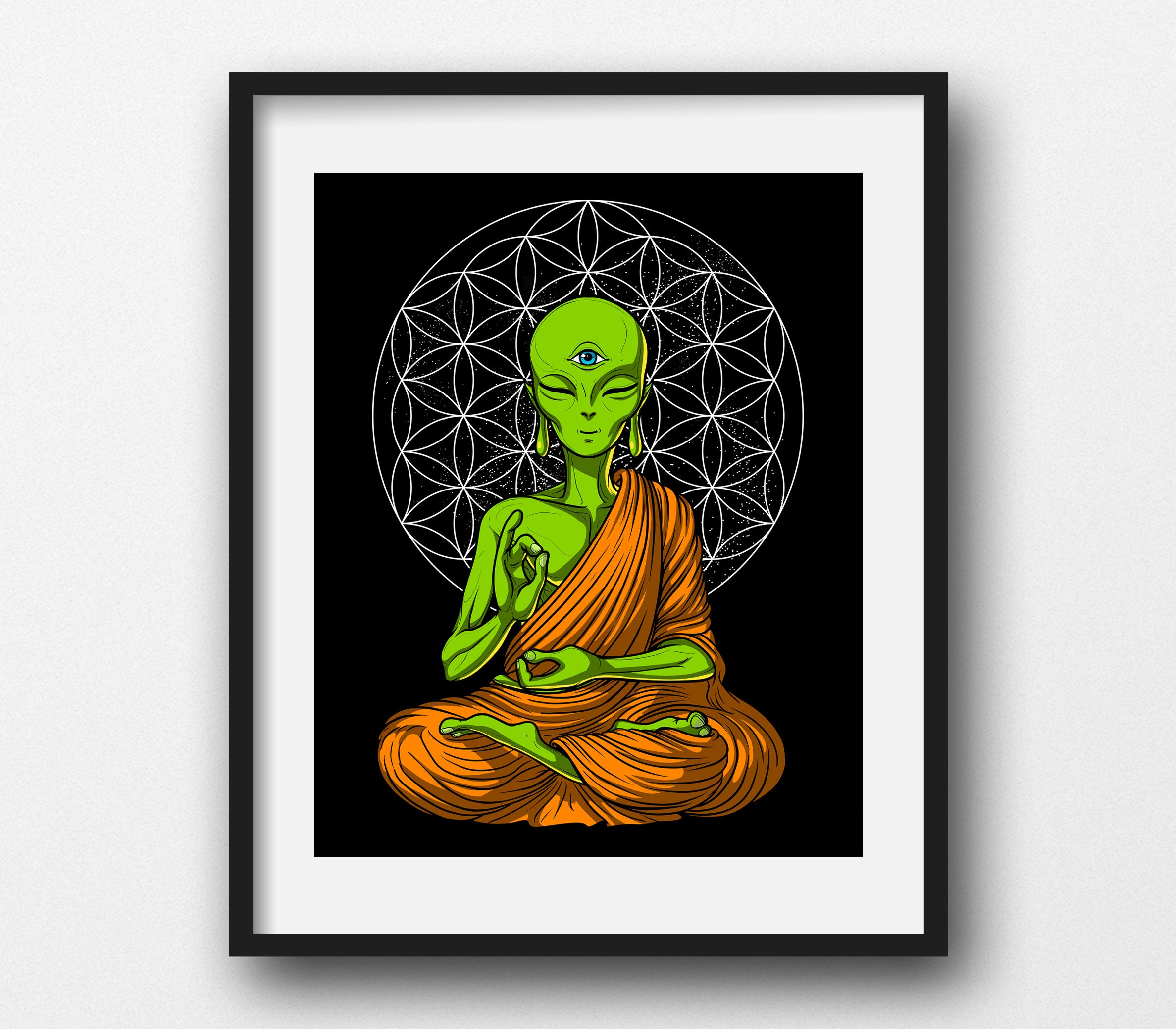 Buddhism Yoga Pose Psychedelic 12X16 Inch Framed Art Print 