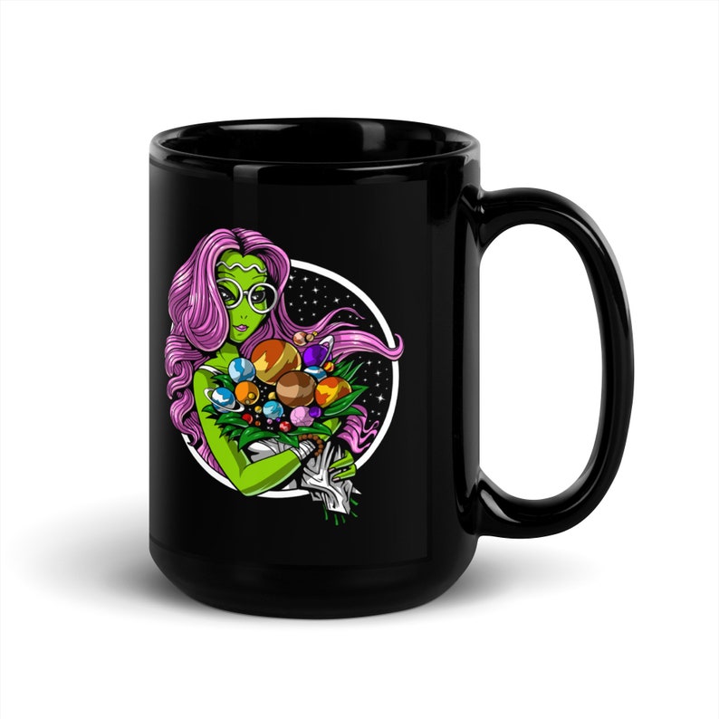 Alien Black Coffee Mug, Hippie Coffee Mug, Alien Mug, Floral Mug, Flowers Mug, Alien Coffee Cup, Hippie Gifts image 4