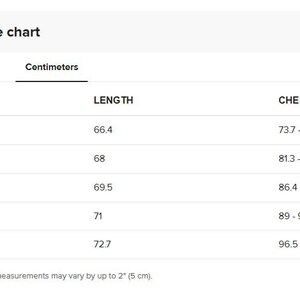 the size chart for the men's shorts