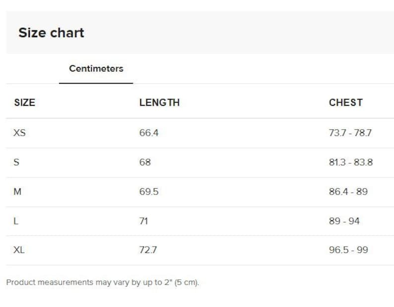the size chart for the men's shorts