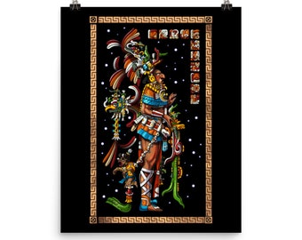 Poster del re Maya Chan Bahlum - Stampa artistica dell'antica civiltà Maya - Poster nativo messicano - Decorazione murale azteca - Decorazione della stanza Maya