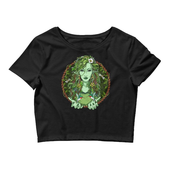 Nature Spirit Crop Top, Forest Tee, Gaia Goddess Tee, Floral Womens Shirt, Nature Clothing, Nature Clothes, Botanical Shirts, Nature Apparel