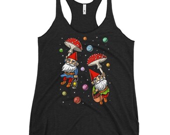 Mushroom Gnomes Womens Tank Top, Mushrooms Racerback Tank, Hippie Clothing, Fantasy Tank, Mushroom Clothes, Forest Tank Top, Fungi Tank
