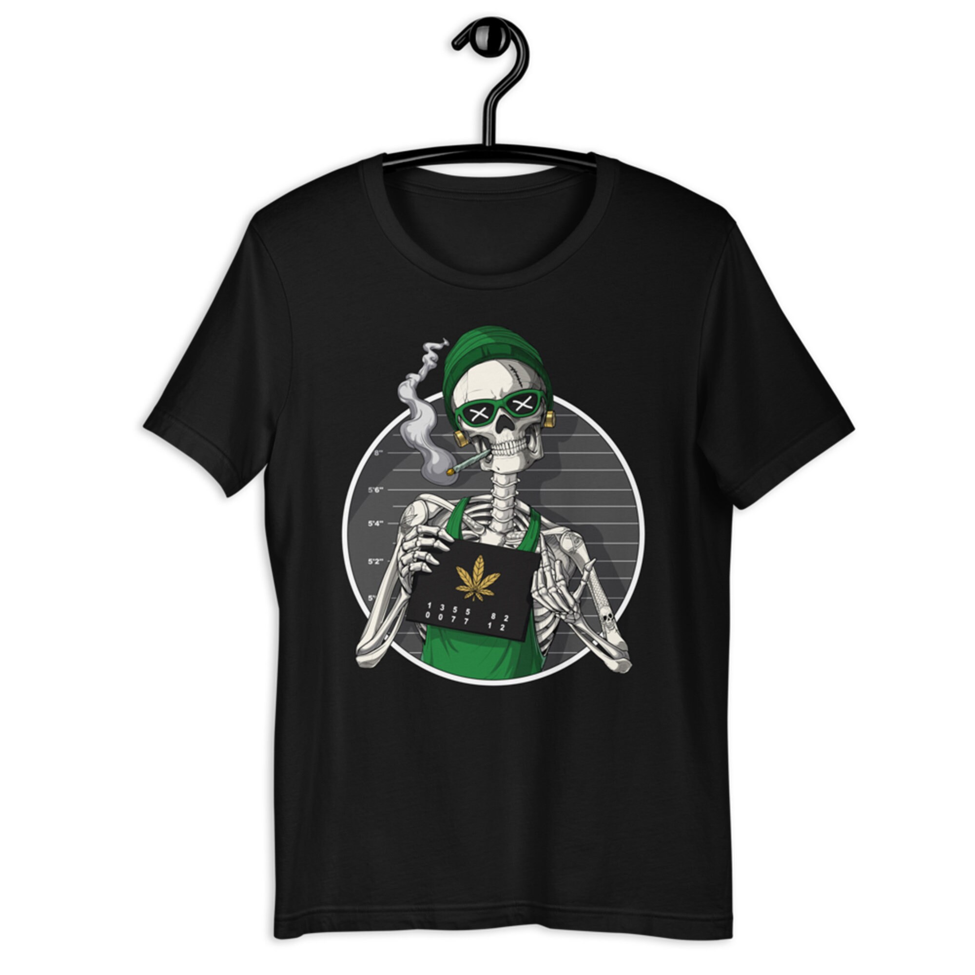 Skeleton Stoner Smoking Weed Mugshot T-shirt Cannabis Mens | Etsy