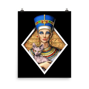 Egyptian Queen Nefertiti Poster, Ancient Egypt Poster, Egyptian Mythology Goddess Art Print, Hieroglyphs Room Decor, Egyptian Wall Decor
