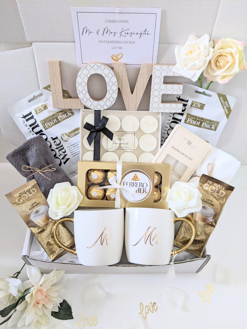Luxury Wedding Hamper/Personalised Wedding Frame/Pamper Hamper/Mr And Mrs Gift/Engagement/His and Hers Gift/Bride And Groom/Anniversary Gift image 2