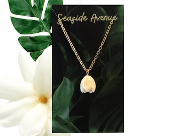 Single Ivory Pikake Necklace / Simple Flower Gold Chain Necklace, Tulip, Jasmine, Island Style, Hula Jewelry, Hawaiian