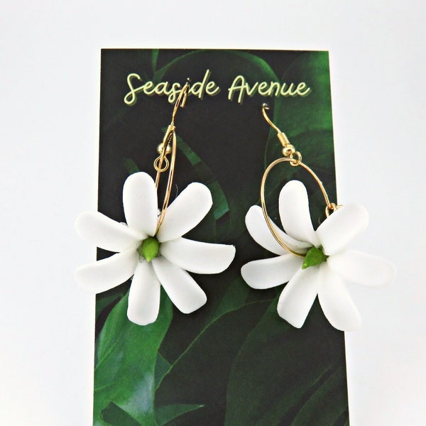 Real Touch Flowers, Tiare Dangling Earrings / Foam Flowers, Hawaiian Jewelry, Island , Hula Dancers, Floral, Tahitian Gardenia, Pinwheel