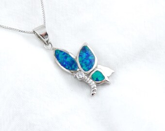 Collar de mariposa de ópalo volador, plata de ley 925, regalo para ella