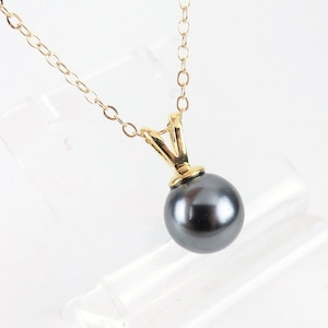 12mm Double Bail Pearl Necklace, Black Pearl / Tahitian Shell Pearl, Minimalist and Elegant Jewelry