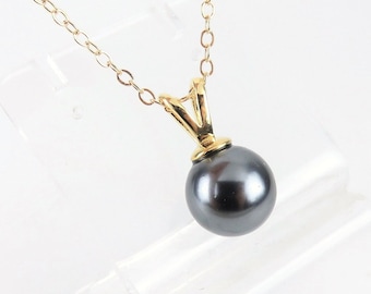 12mm Double Bail Pearl Necklace, Black Pearl / Tahitian Shell Pearl, Minimalist and Elegant Jewelry