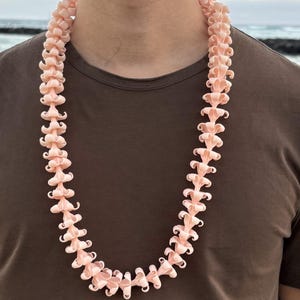 Handmade Light Pink Puakenikeni Flower Lei, Life-Like Clay Flowers, Handcrafted and Oven-Baked Flowers, Hawaiian Heritage Collection