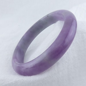 Natural Purple Jade Bangle, Fits 7.5&quot; Wrist, 59.4mm thickness, Grade A Real Jade, Burma Jade, Lavender Jade, Smooth Round Jadeite Bangle