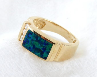 Anel de Ouro com Opala Verde Escura / Anel de Prata de Lei 925, Banho de Ouro 14k e Opala Verde, Joia de Casamento, Presente para Ela, Pedra de Nascimento