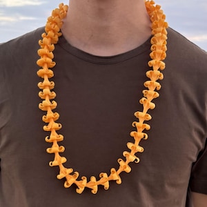 Handmade Orange Puakenikeni Flower Lei, Life-Like Clay Flowers, Handcrafted and Oven-Baked Flowers, Hawaiian Heritage Collection