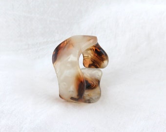 Wavy Brown and White Tortoise Shell Acrylic Ring, Chunky Adjustable Statement Band