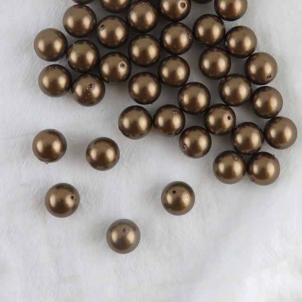 Brown Pearls, Center Drilled / 8mm or 10mm Loose Shell Pearls for Jewelry Making