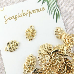 Monstera Leaf Charms Hamilton Gold / Small Tiny Leaf Charms, High Polish, Jewelry Charms, Gold Charms, Bracelet Charms, DIY Jewelry, Minimal