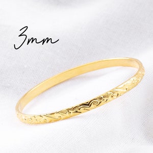 3mm Thin Gold Hawaiian Design Bangle / Heirloom Scroll Design Bracelet, Island Style, Stackable, Thin Gold Bangle, Simple, Everyday Wear image 2