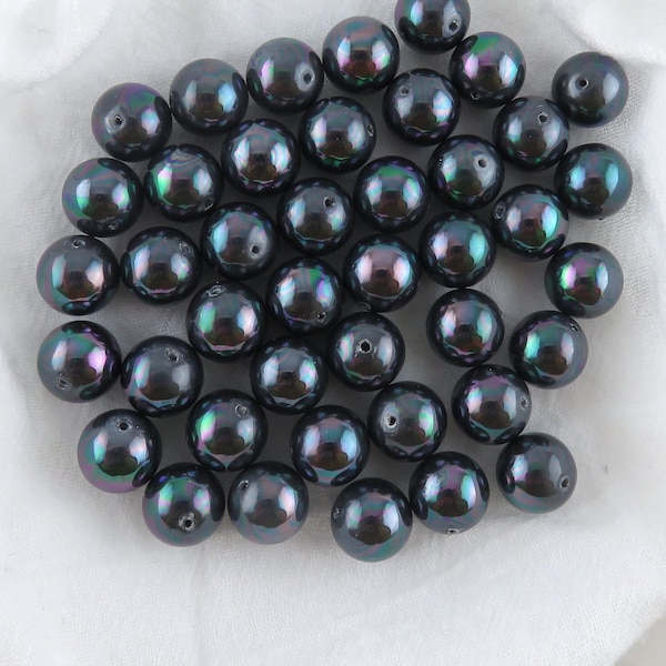 Center Drilled Peacock Iridescent Rainbow Loose Pearls / 8mm or 10mm Loose Shell Pearls for Jewelry Making