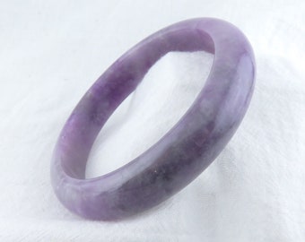 Natural Purple Jade Bangle, 7.5” 59.3 mm, Grade A Real Jade, Burma Jade, Lavender Jade, Smooth Round Cloudy Jadeite Bangle, Comfort Fit