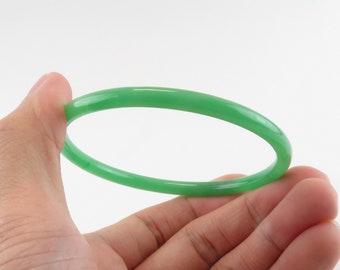 Thin Dark Green Jade Bangles / Round, Smooth, High Quality Jade Fits Size 7.5" to 8", Apple Green, Emerald Forest Green