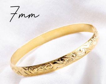 7mm Hawaiian Hamilton Gold Bangle, Hamilton Gold Bracelet