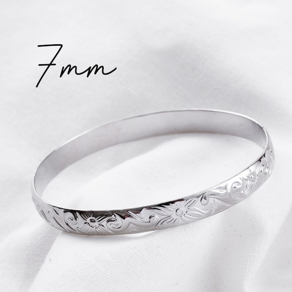 7mm Hawaiian Silver Scroll Bangle